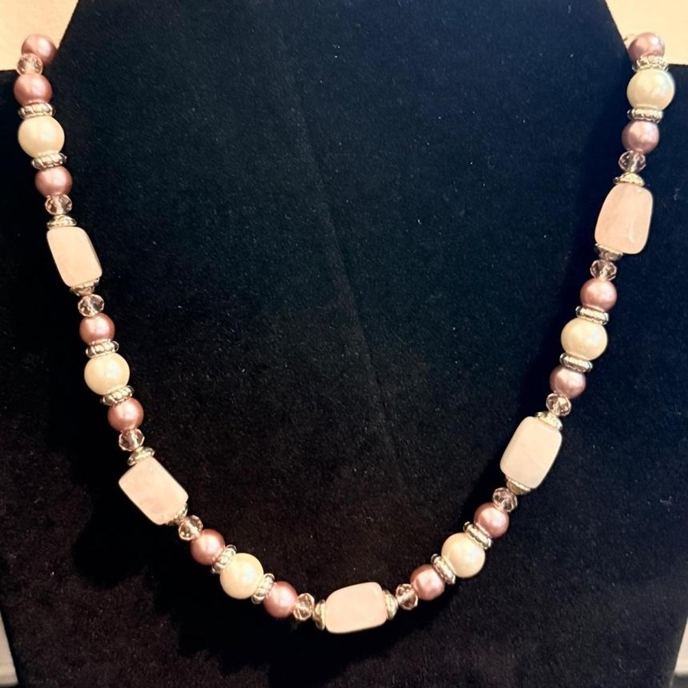 Shades of Purple Beaded Necklace with Silver & Pearl Accents